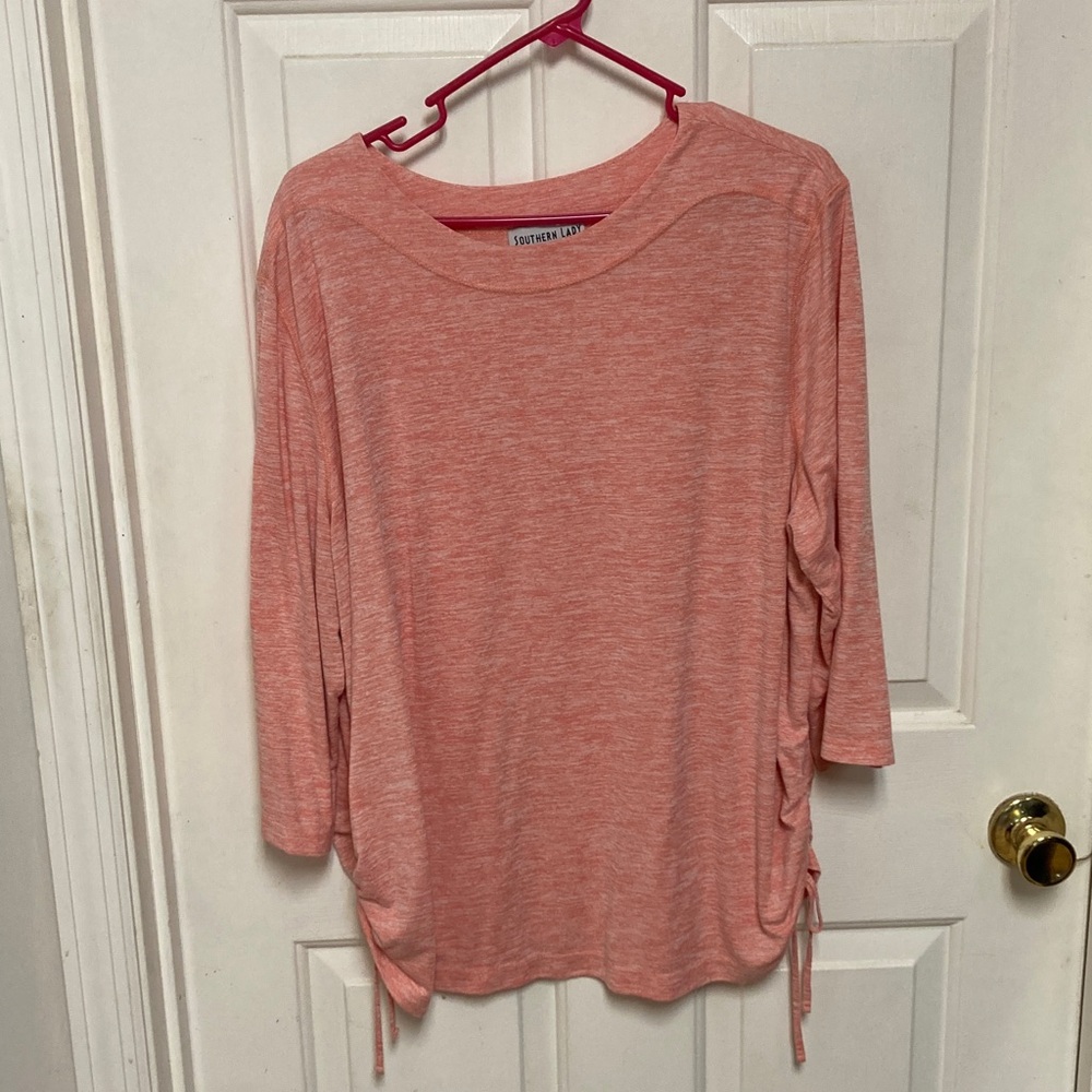Southern Lady Coral-Pink Ruched Side 3/4 Sleeve Top